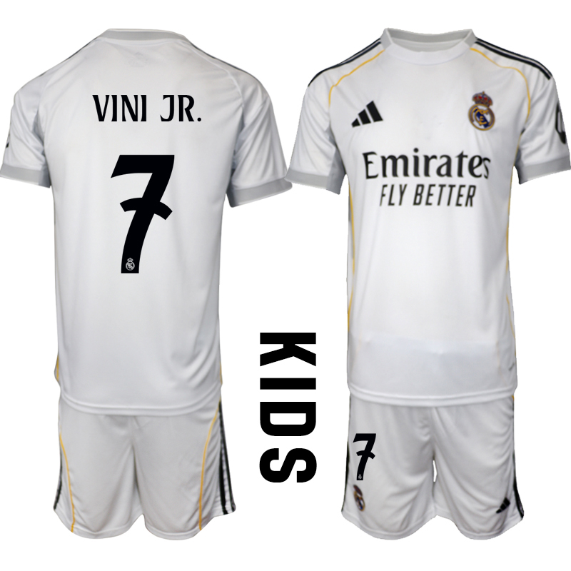 Youth 2025-2026 Club Real Madrid home White #7 Soccer Jerseys